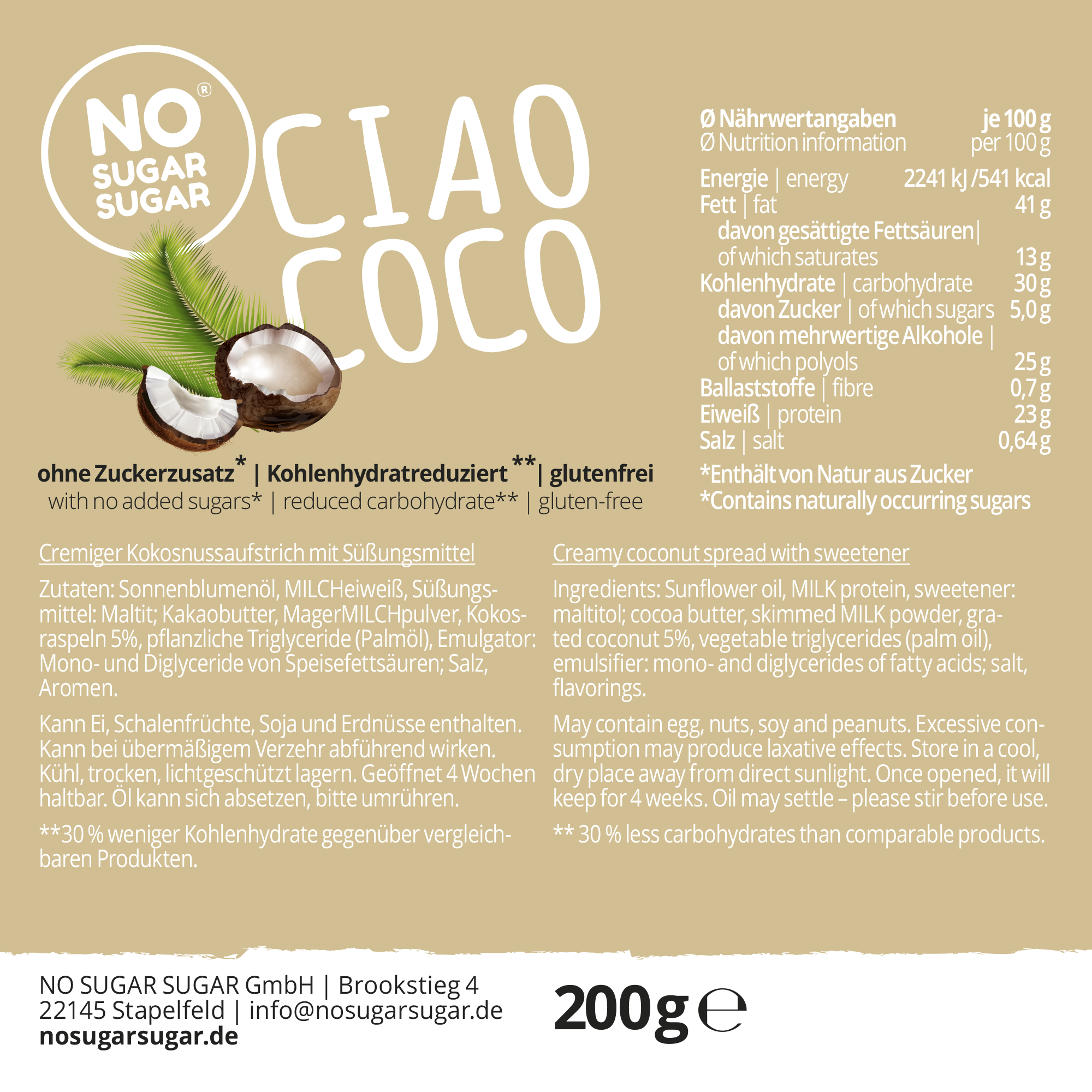 NO SUGAR SUGAR Spread coconut Ciao Coco 200g
