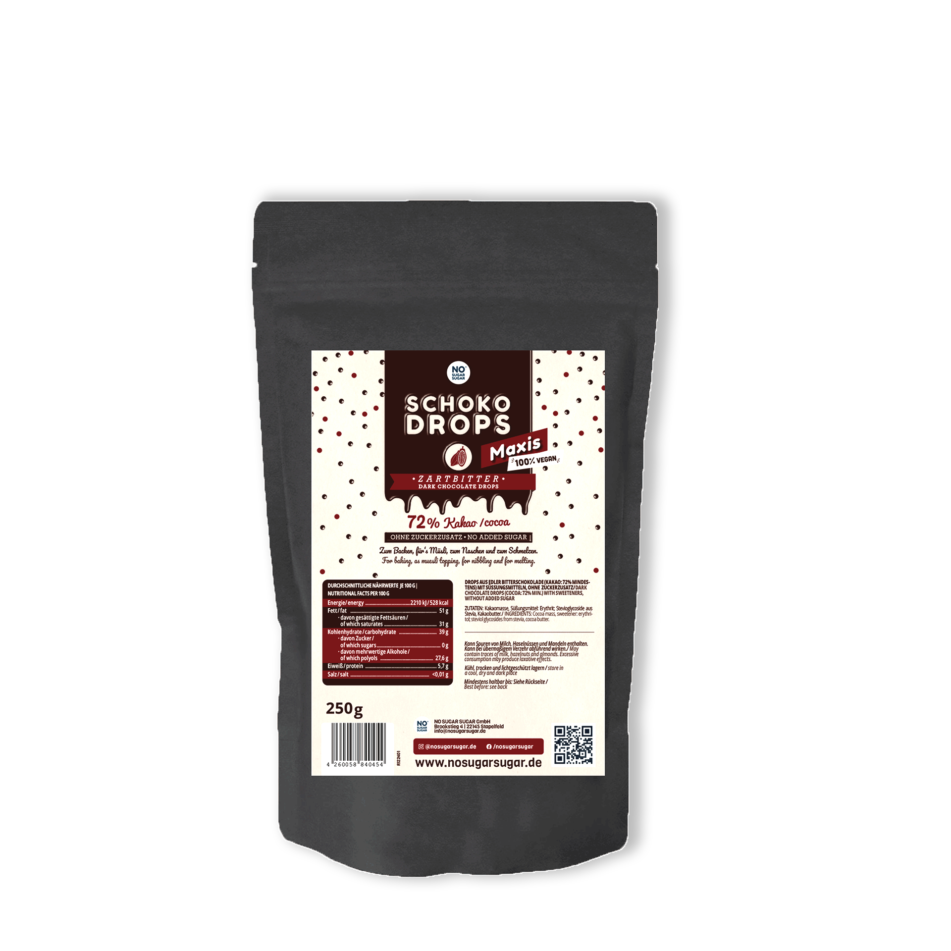 NO SUGAR SUGAR Chocolate Maxi Drops Dark 250g