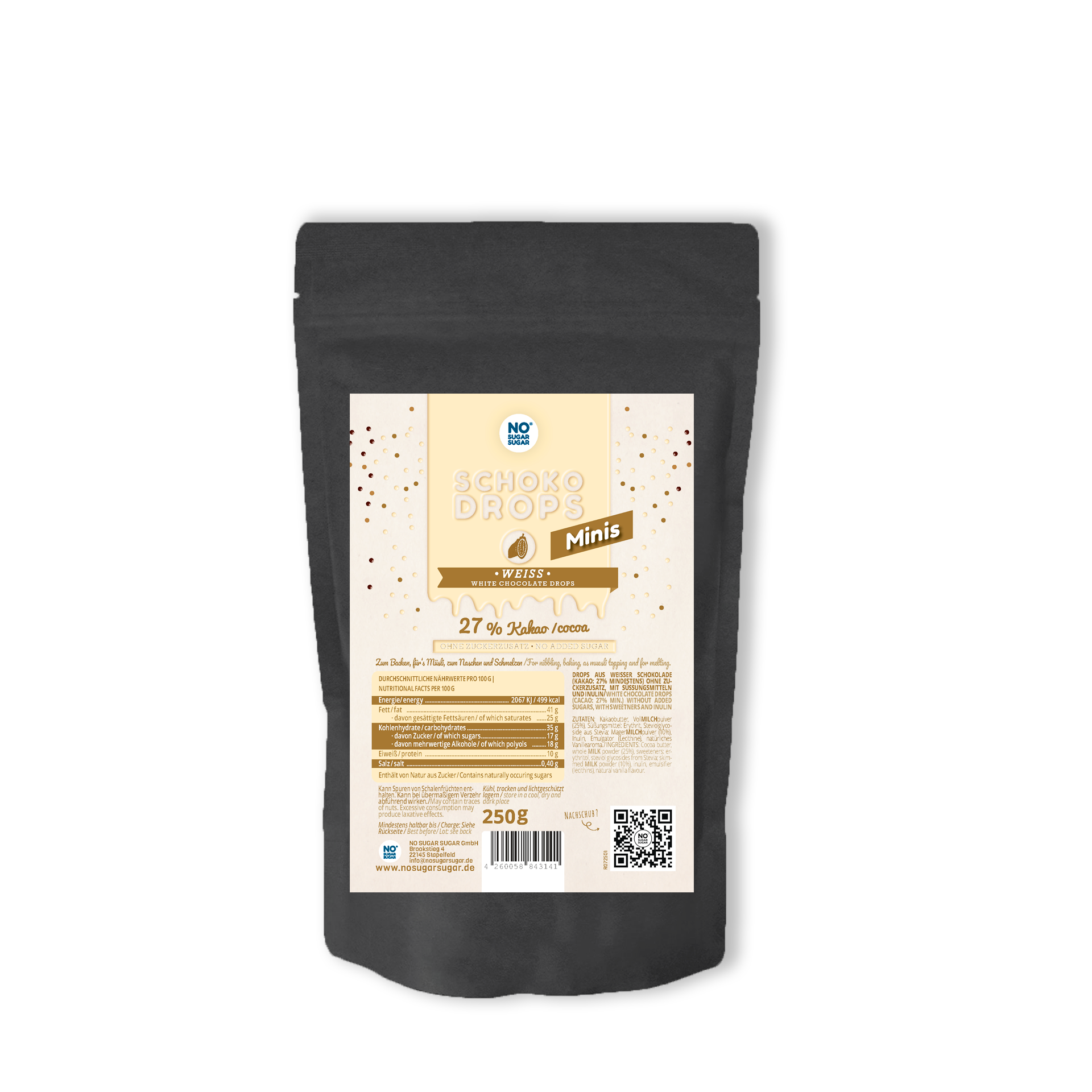 NO SUGAR SUGAR Chocolate Drops Minis White 250g