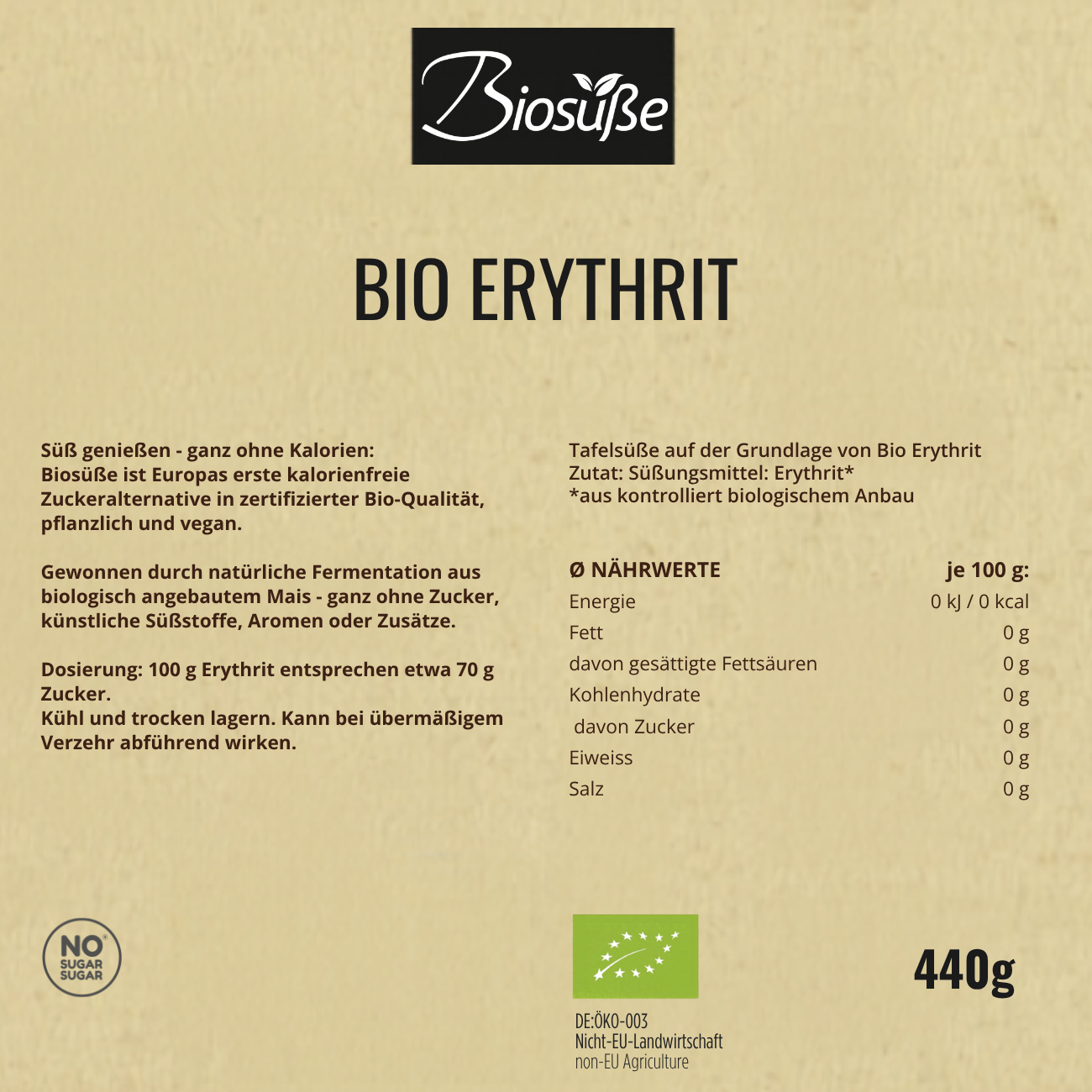Biosüße Organic Erythritol 440g