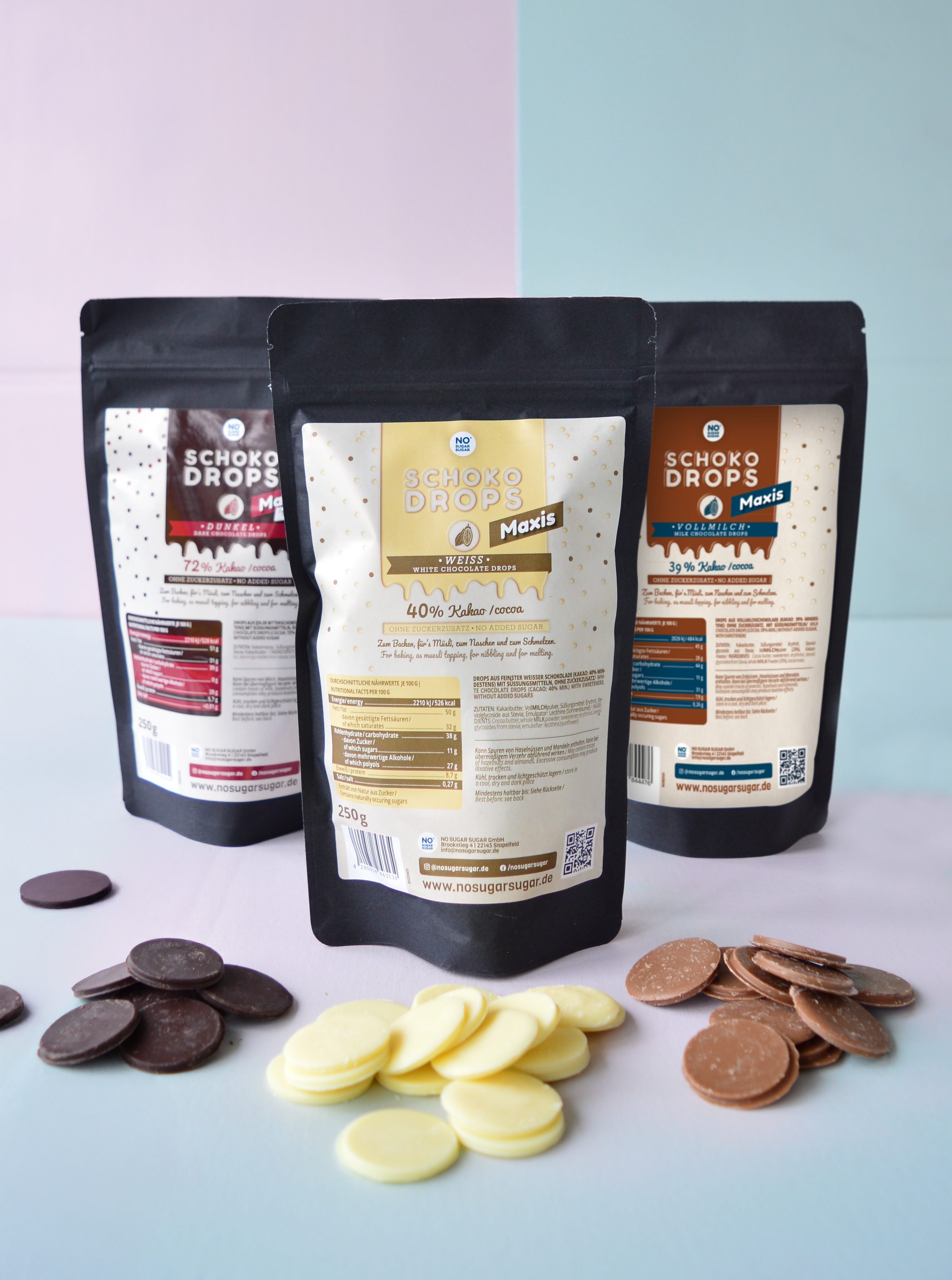 NO SUGAR SUGAR Chocolate Drops tasting set Mix 3x250g
