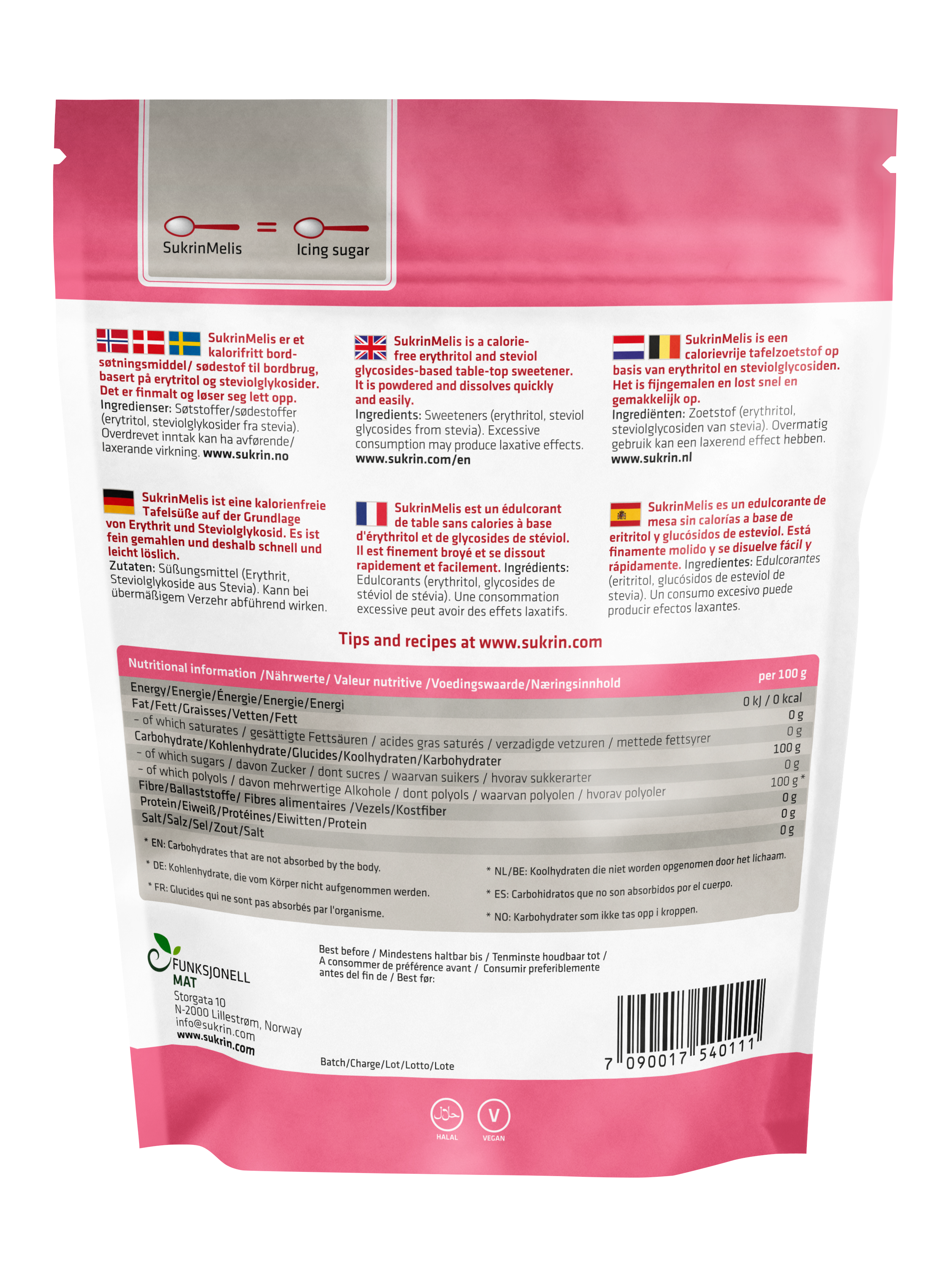 SUKRIN Icing Erythritol+Stevia Powder 400g