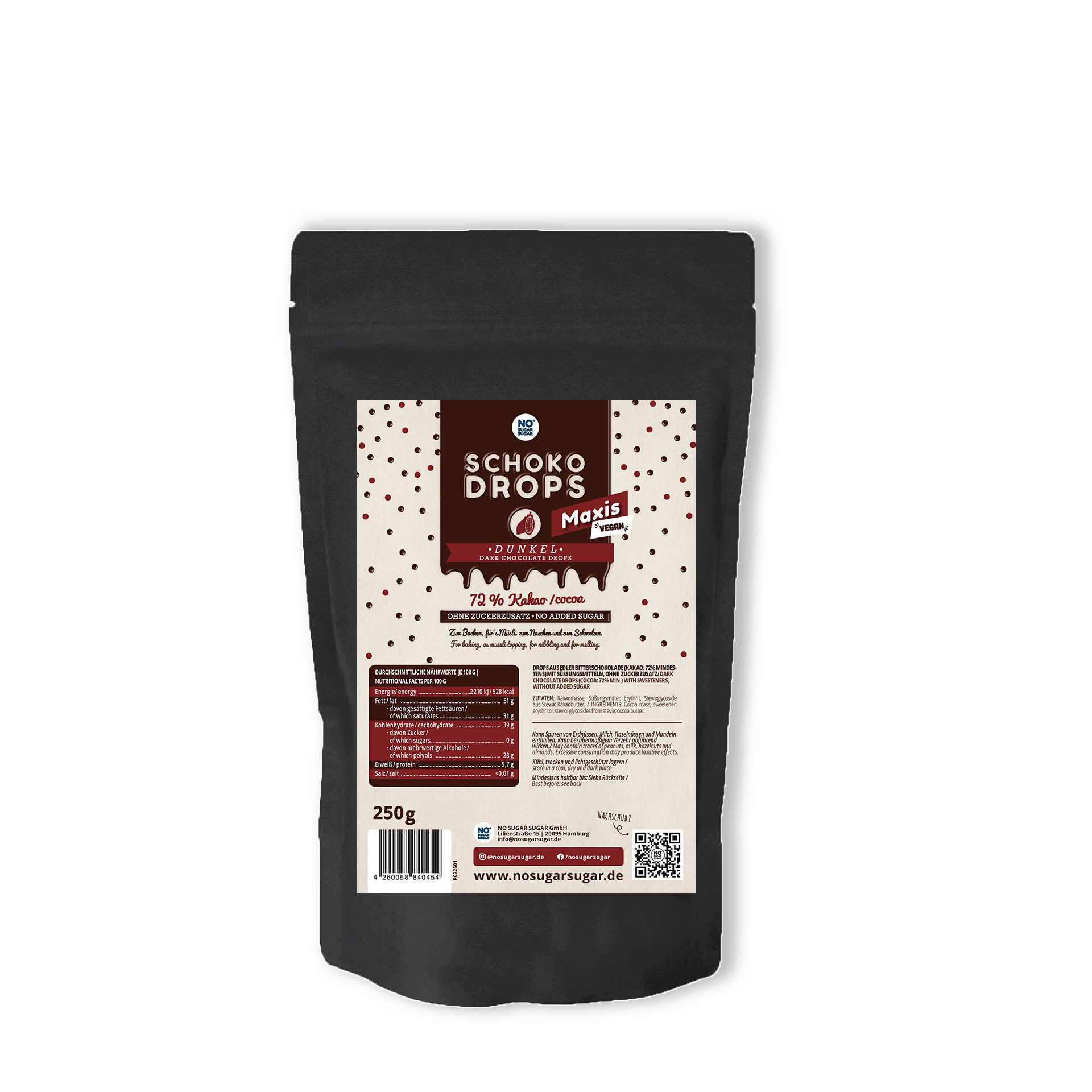 NO SUGAR SUGAR Chocolate Maxi Drops Dark 250g