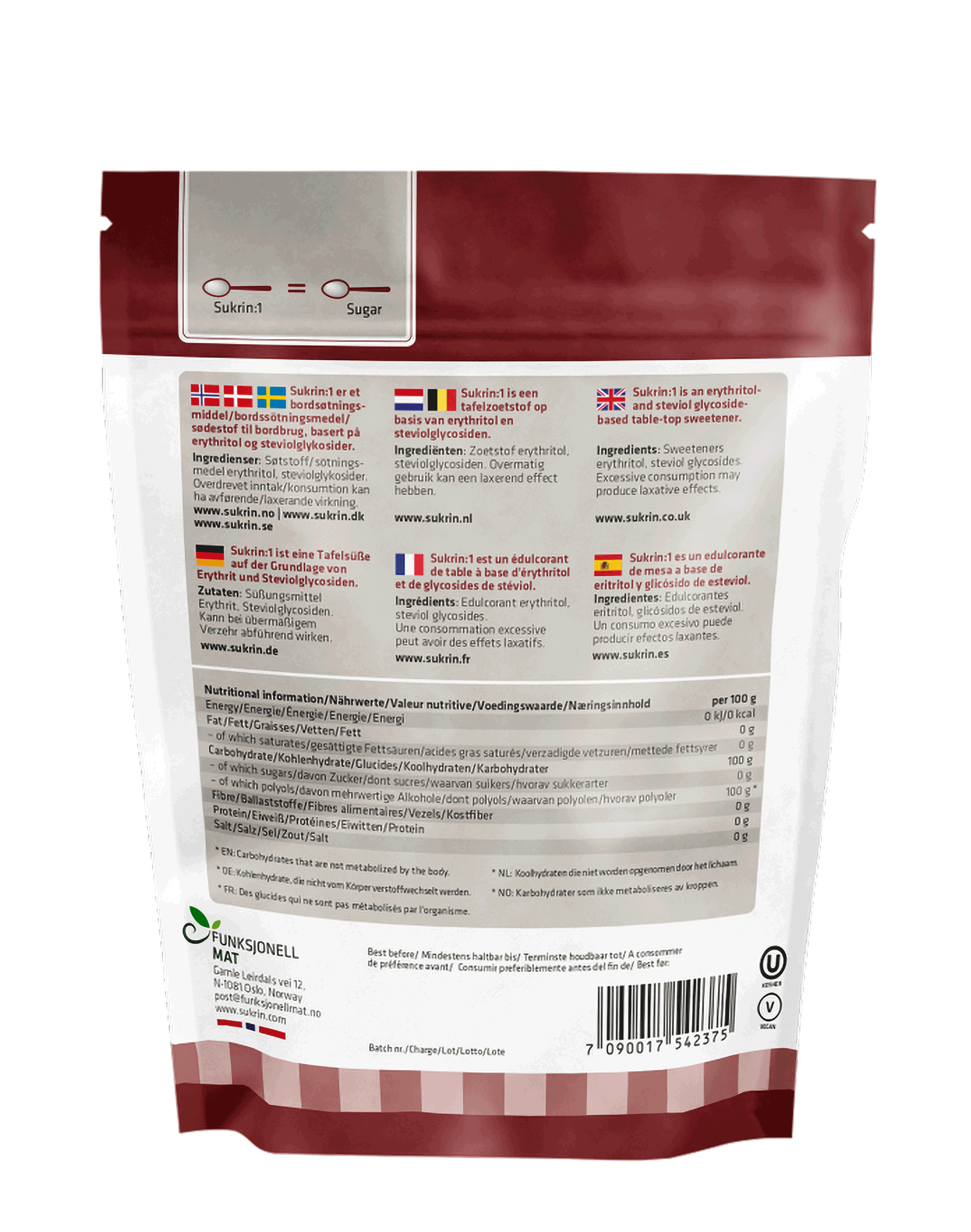 SUKRIN:1 Erythritol+Stevia 500g