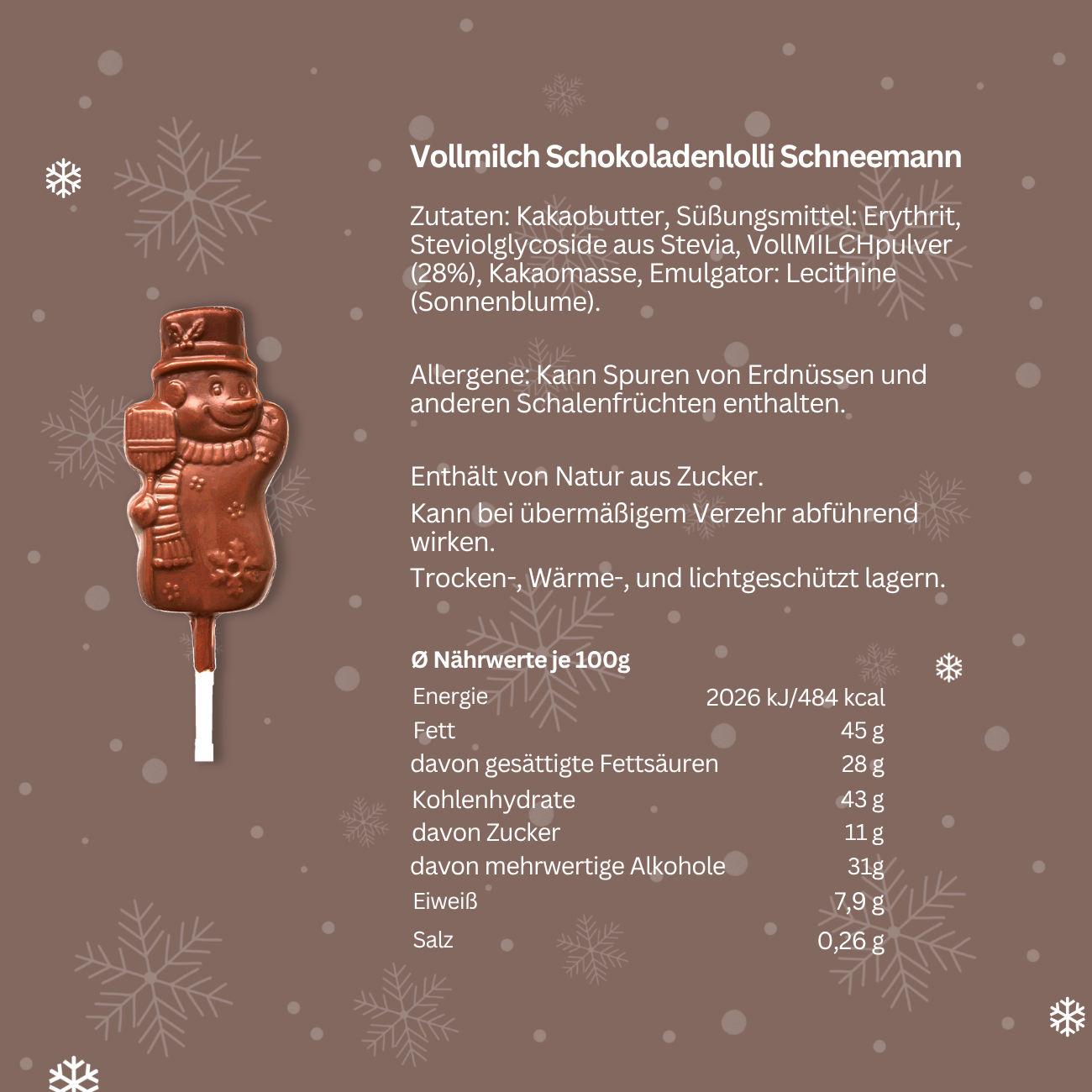NO SUGAR SUGAR Cocolate Lolly Snowman 10g