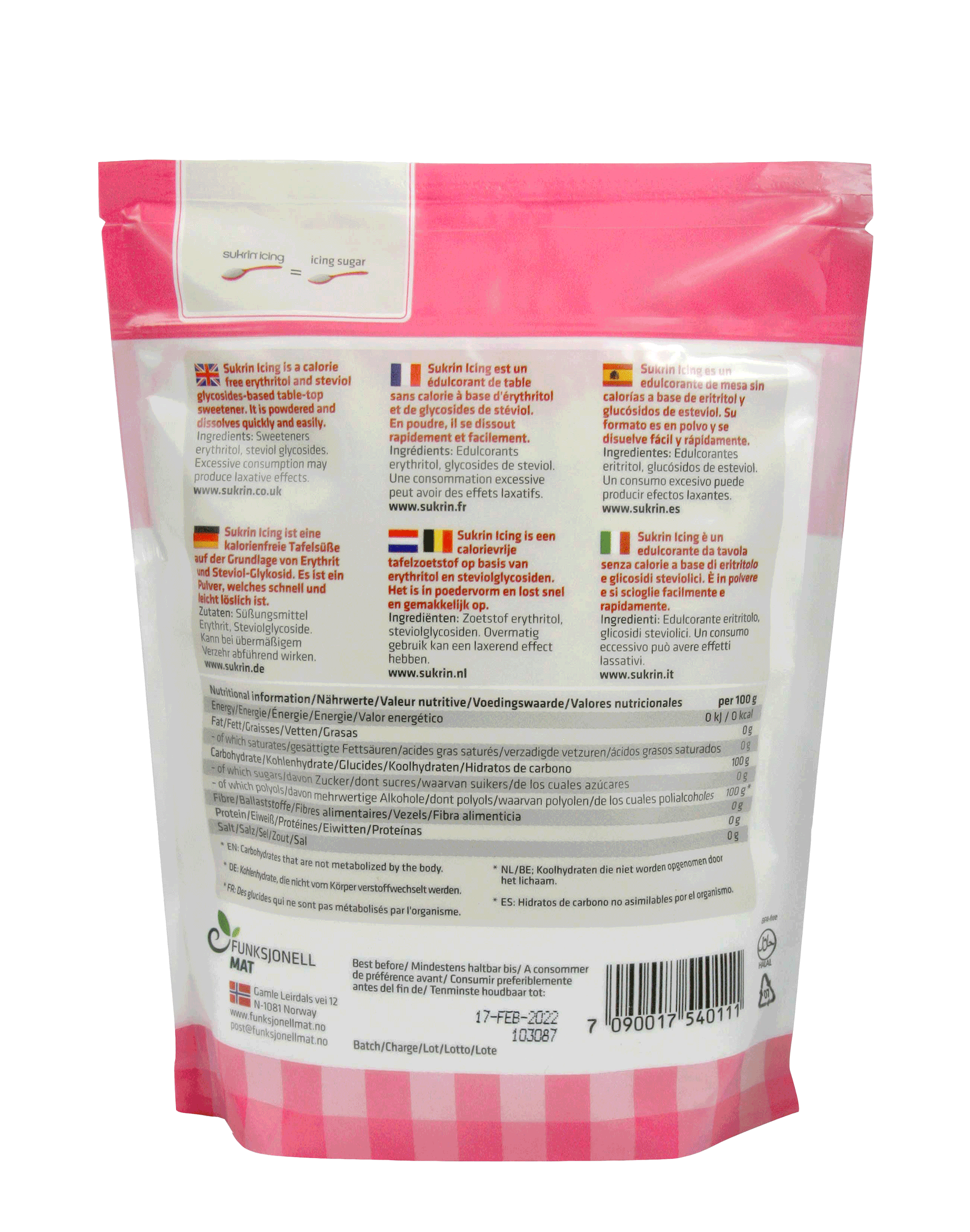 SUKRIN Icing Erythritol+Stevia Powder 400g
