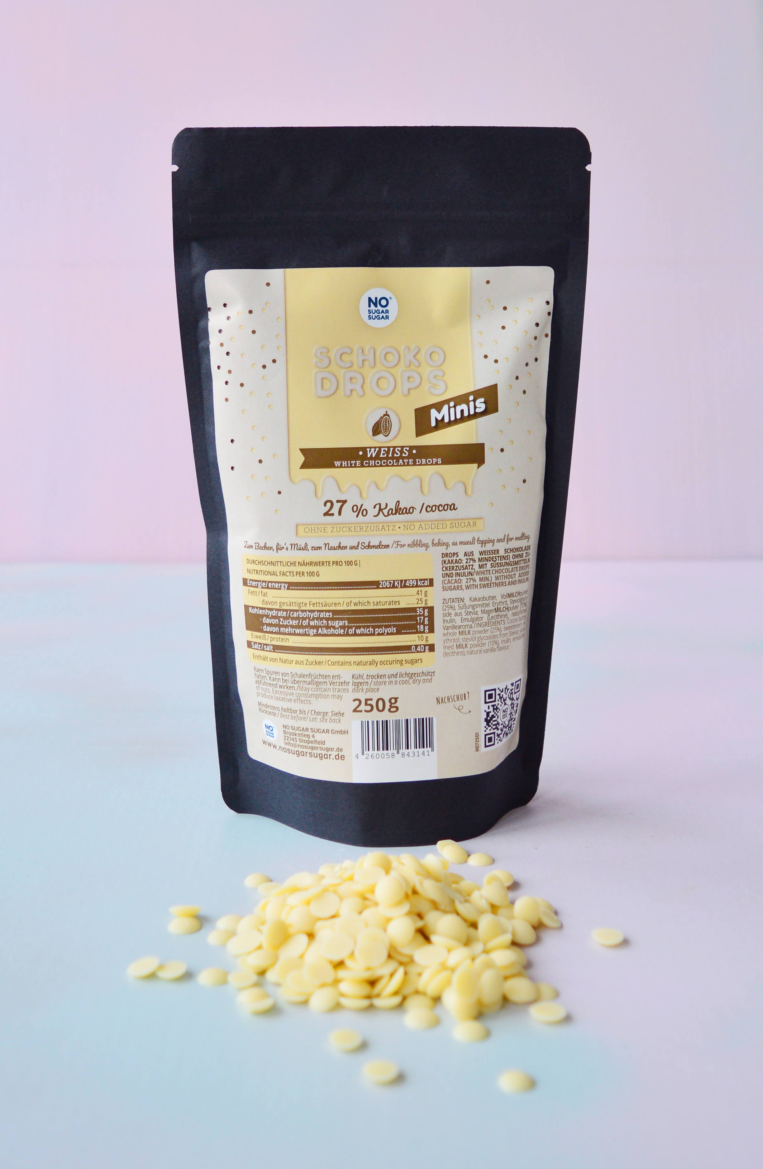 NO SUGAR SUGAR Chocolate Drops Minis White 250g