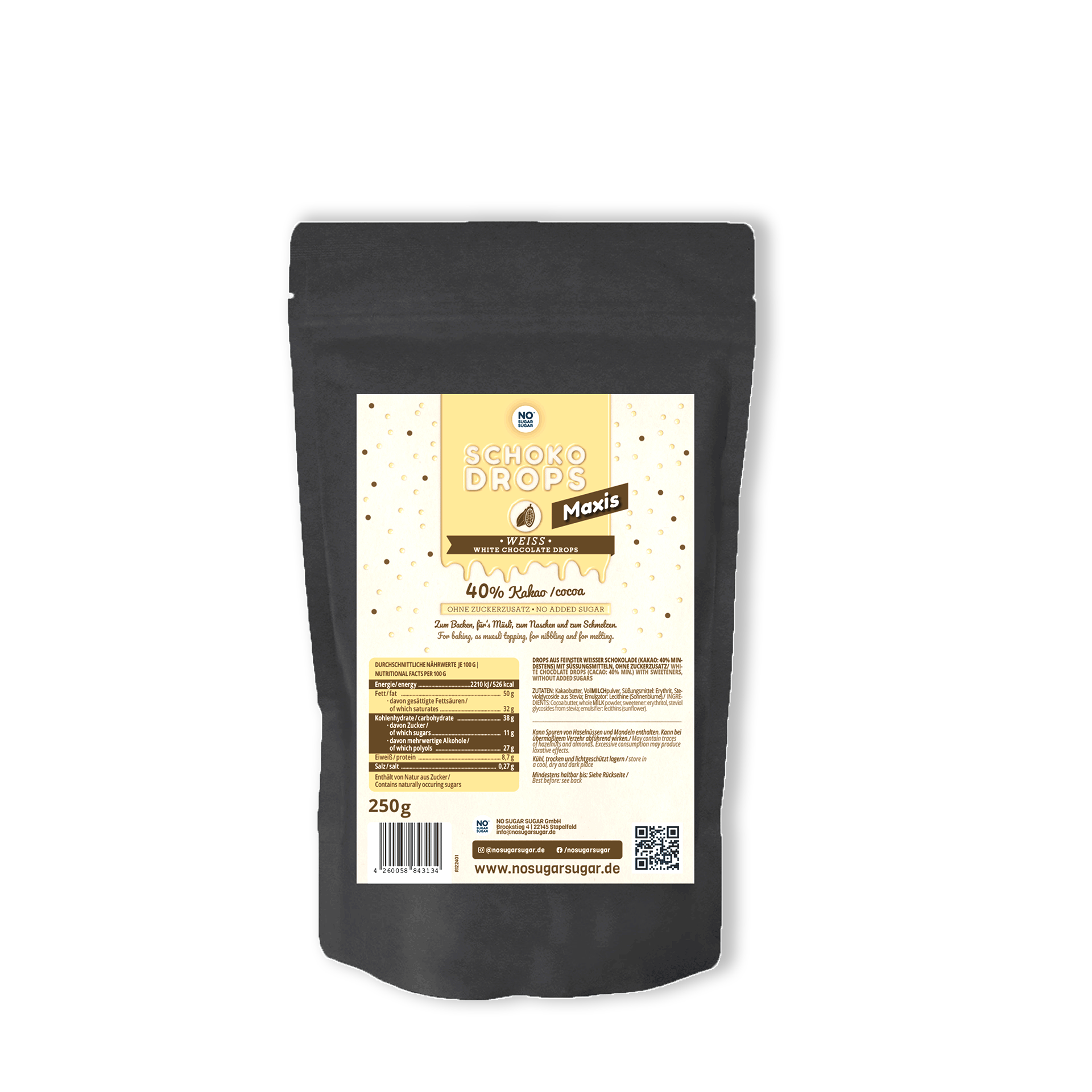 NO SUGAR SUGAR Chocolate Drops Maxi White 250g