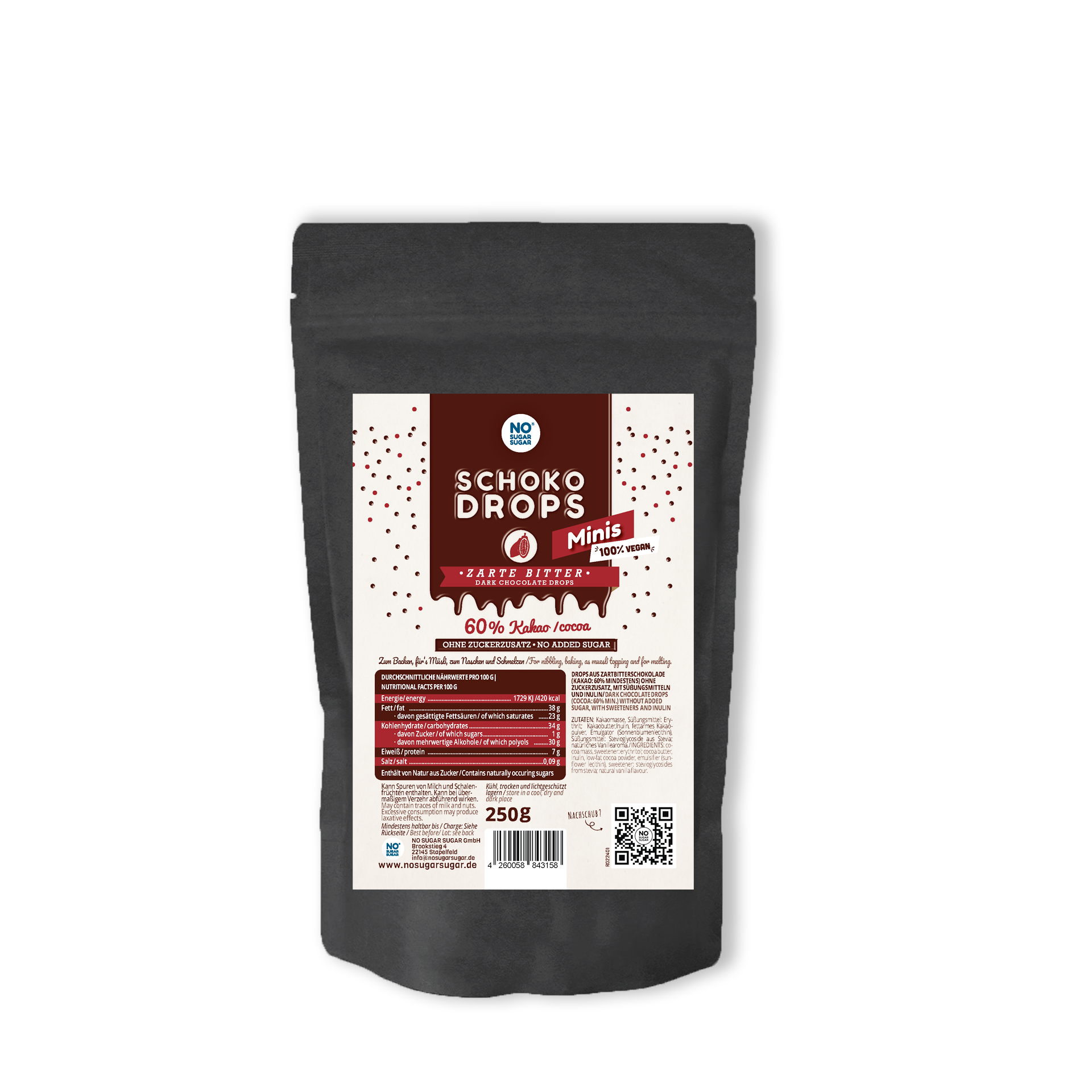 NO SUGAR SUGAR Chocolate Drops Minis Dark 250g