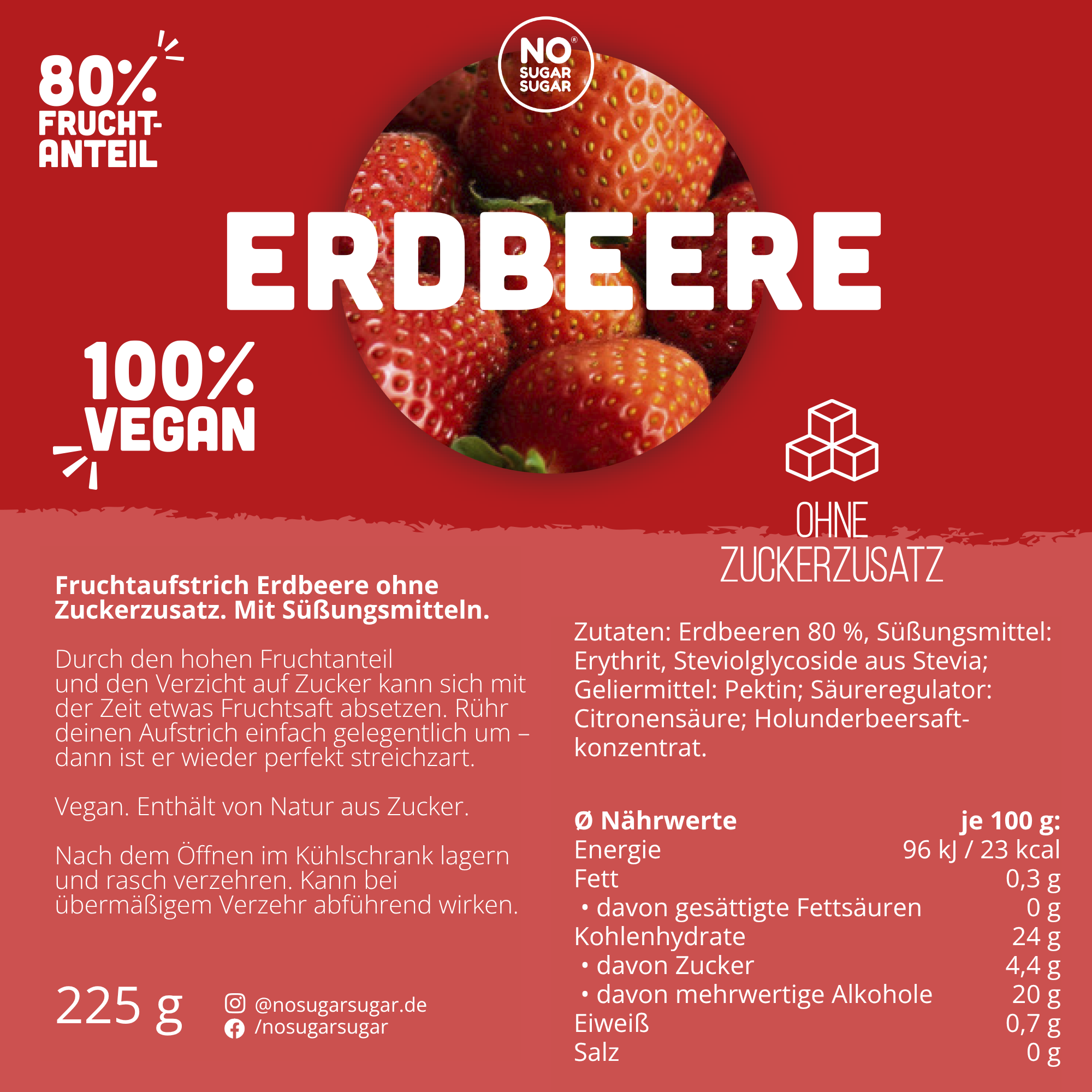 NO SUGAR SUGAR Fruit Spread Strawberry 225g