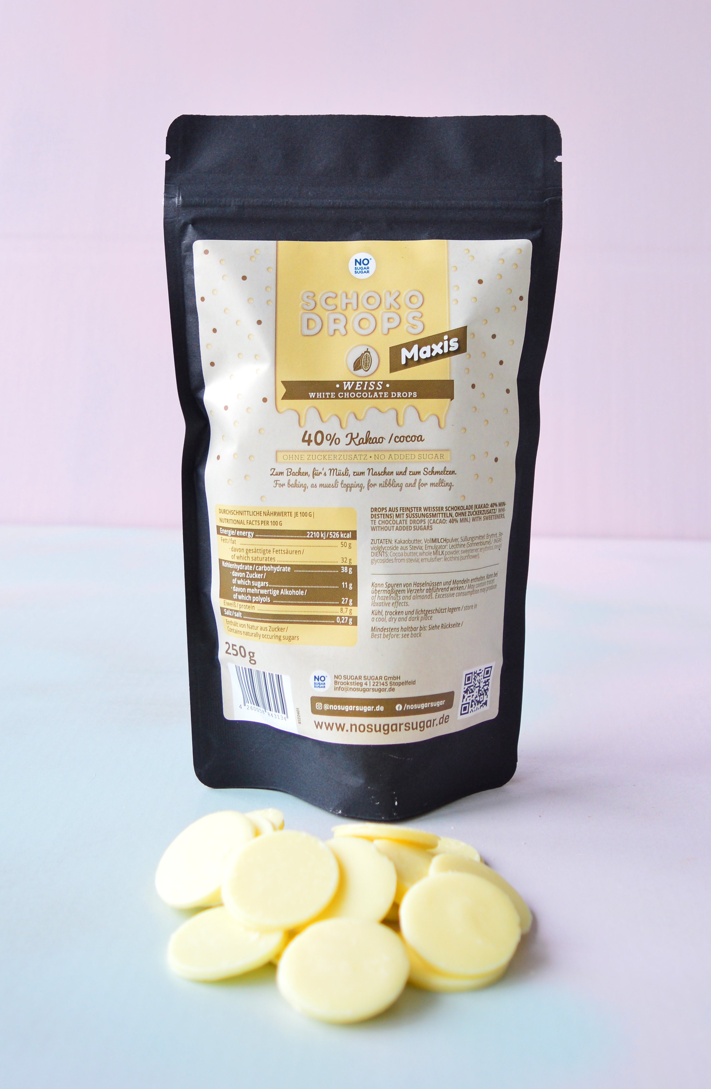 NO SUGAR SUGAR Chocolate Drops Maxi White 250g