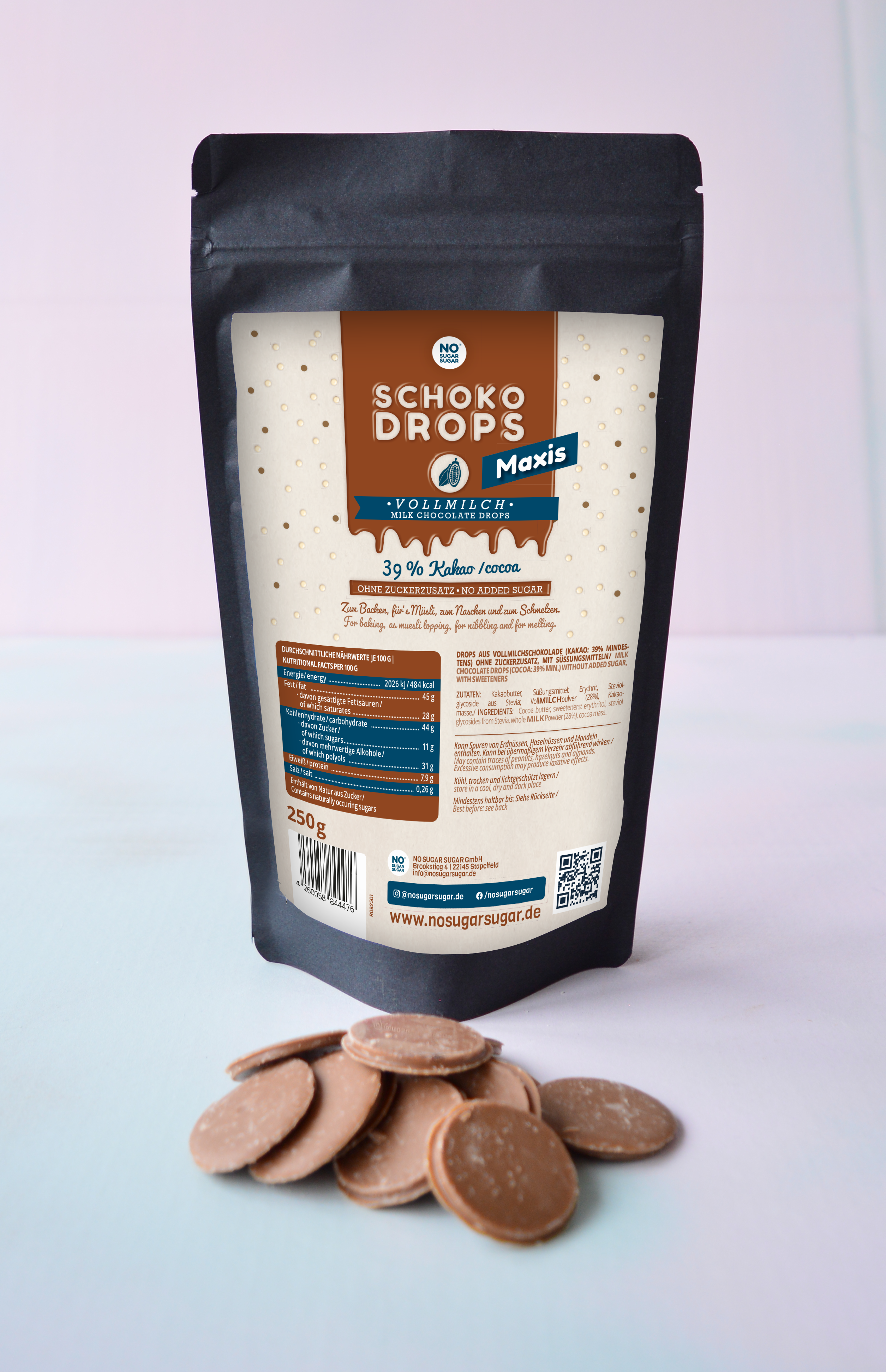 NO SUGAR SUGAR Chocolate Drops Maxi Whole Milk 250g