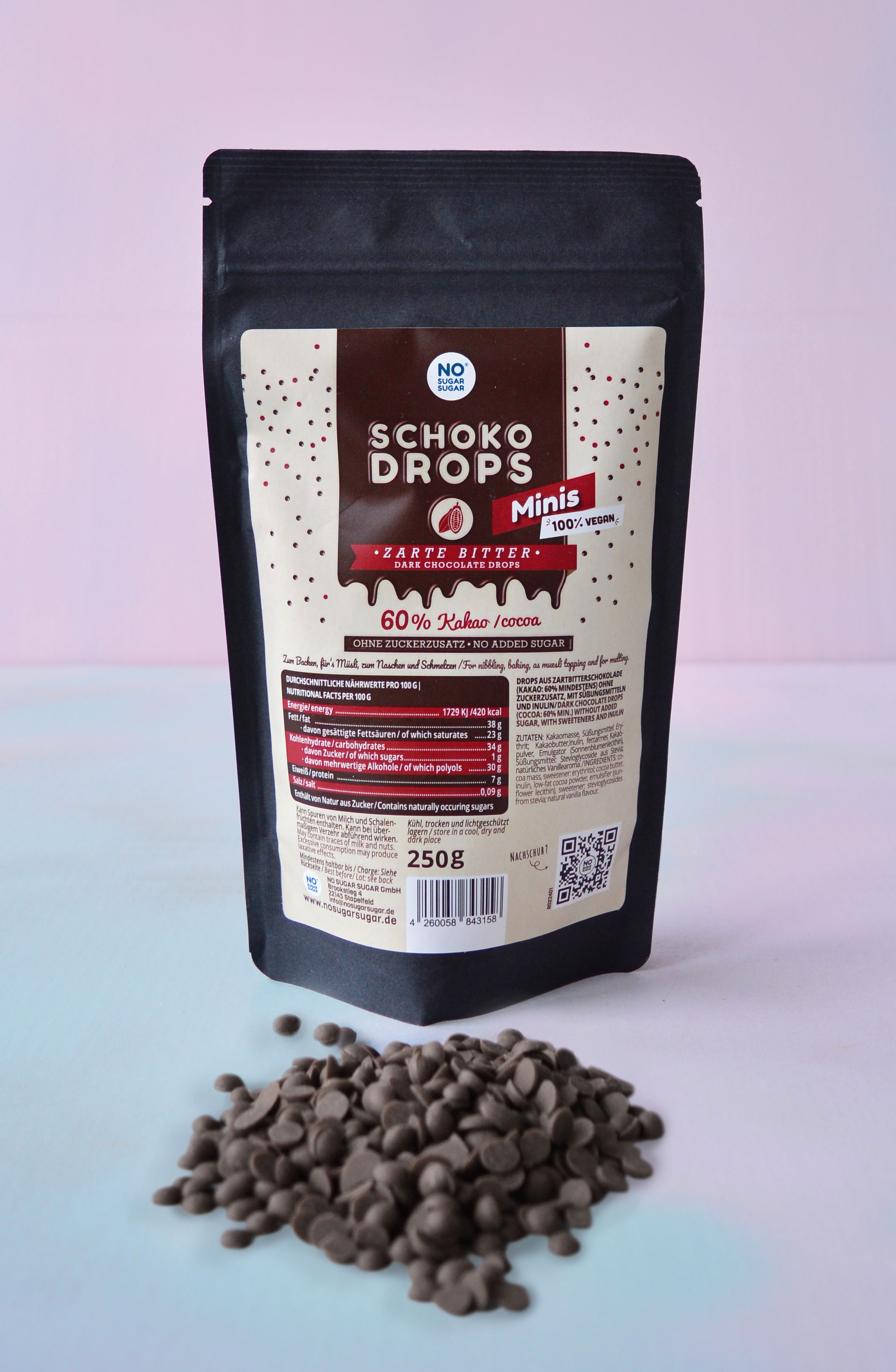 NO SUGAR SUGAR Chocolate Drops Minis Dark 250g