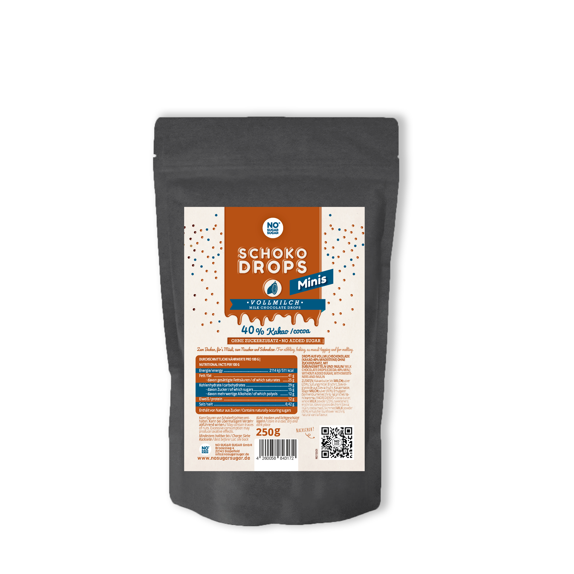 NO SUGAR SUGAR Chocolate Drops Minis Whole Milk 250g