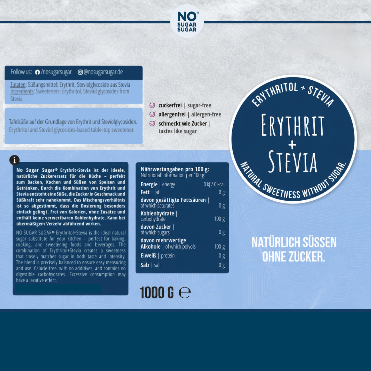NO SUGAR SUGAR Erythritol+Stevia 1kg