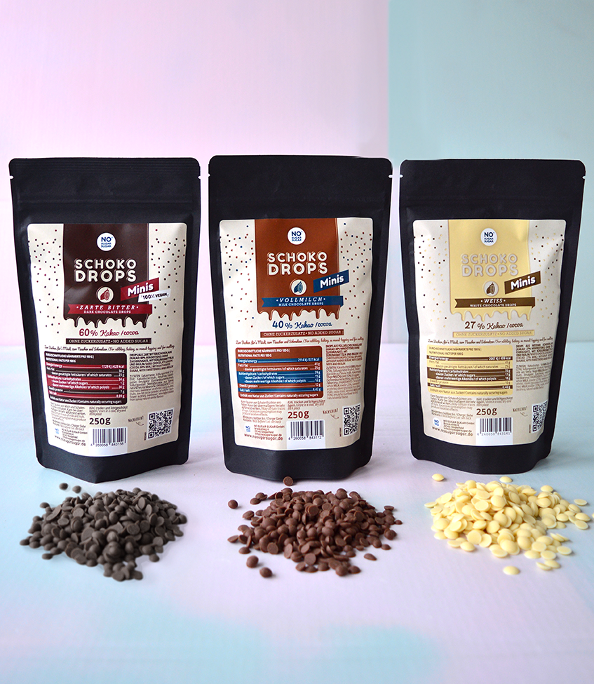 NO SUGAR SUGAR Chocolate Drops Minis tasting set Mix 3x250g